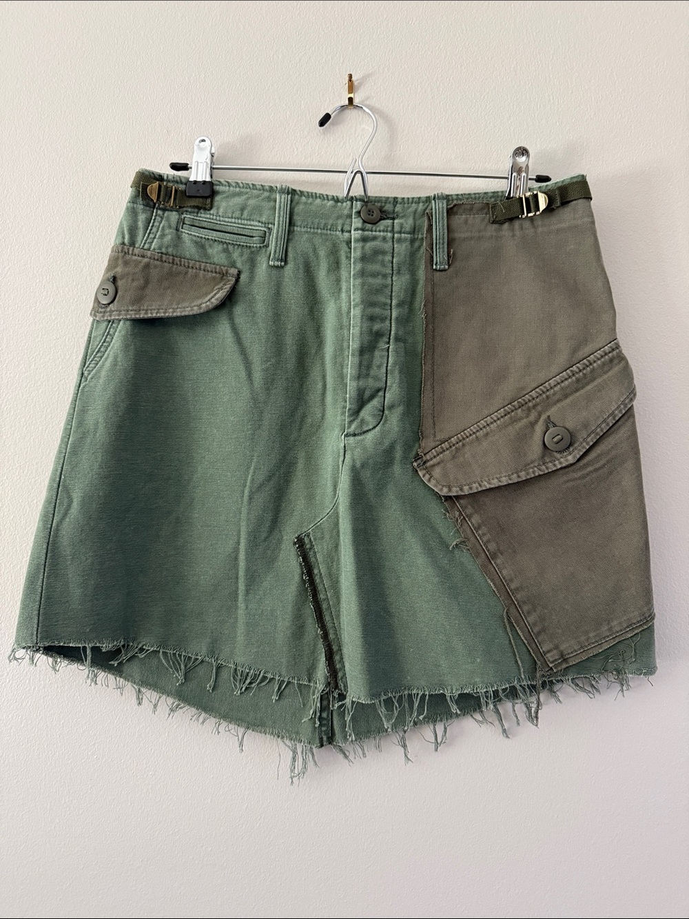 MOTHER Two-Tone Olive Green Cargo Skirt